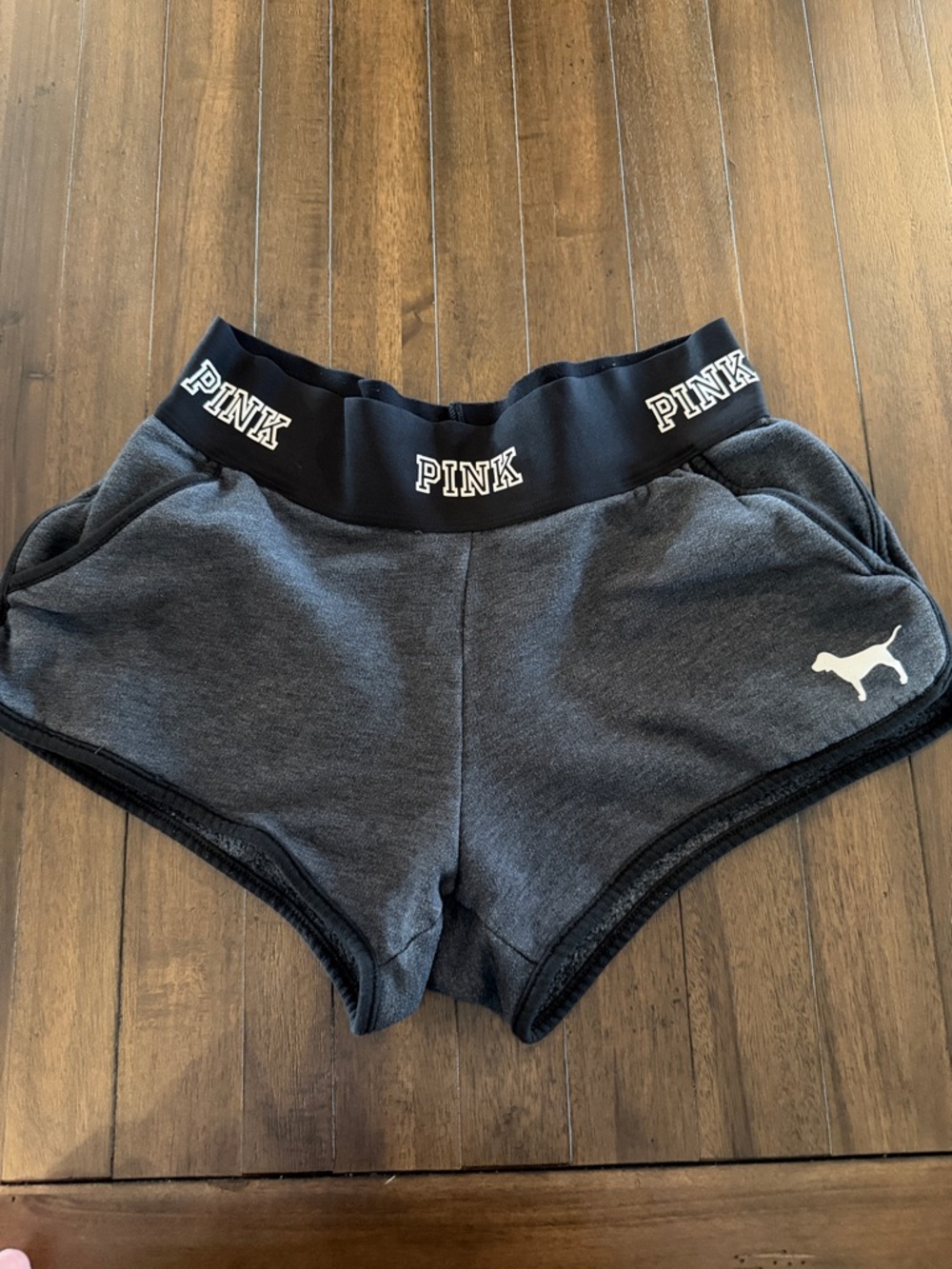 PINK Victoria's Secret Charcoal Gray Logo Waistband Athletic Shorts